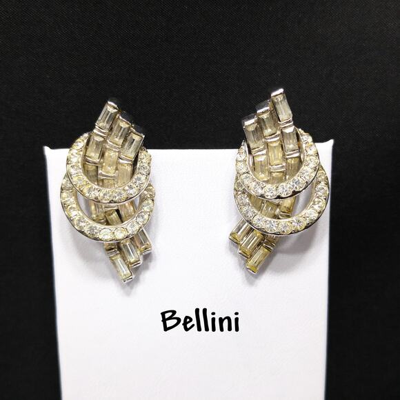 Bellini Clear Rhinestone Wedding Earrings, Rhodium Plated, 1990s Vintage Jewelry - Picture 3 of 10